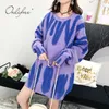 Höst Vinter Kvinnor Stickade Pullovers Fashion Girls Print Oversized Sweater Streetwear 210415