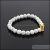 Beaded, Strands Armband Smycken Vit Howlite Stone Bead Armband Mens Guldfärg Micro Pave CZ Crown Charm Elstic Pseras Hombre Drop Deli