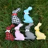 Ostern Kaninchen Spielzeug Ornament Party Baumwolle Tuch Plaid Bunny Puppe Welle Punkt Bowknot Dekor Festival Party Kind Geschenk