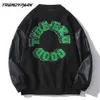 Giacca da uomo in pelle Bomber Giacca da baseball Pu Coat Faux Pilot Fleece College Top in pelle Nero Slim Fit Moto 211009