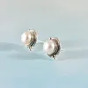 MeibaPJ Real S925 Sterling Silver Retro National Style Oval Inlaid Natural Pearl Women's Fashion Earrings Exquisite Gift Jewelry