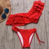 INGAGA Bikini Set Ein Schulter Badeanzug Rüschen Bademode Frauen Sexy Bikinis Biquini maillot de bain femme Beachwear 210407