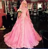 vestido de casamento hijab muçulmano rosa