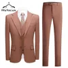 Light Brown Tuxedo Groom Suits For Men Wedding Double Split Prom Party Dress Elegant 3 Piece Wear Casual Formal Suit TZ272 Men's & Blazers