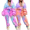 Winter Outfits Långärmad Tie Dye Hoodie Top And Pants Set Plus Size Womens 2 Piece Track Suit Joggers Partihandel Dropshipping Y0625