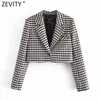 Zevendheid Nieuwe Vrouwen Vintage Plaid Print Casual Korte Blazer Office Dame Retro Single Button Uitloper Past Chic Business Coat CT709 210419