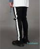 Designer-New Fashion Mens Jean Street Black Holes White Stripes Jeans Hiphop Skateboard Pencil Pants