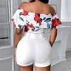 Verano Moda Floral Impresión digital Fuera del hombro Con volantes Manga corta Sólido Pantalón corto Conjunto de dos piezas Conjunto de pantalón 210521