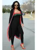 2021 Nova chegada preta listrada 3 peças conjuntos roupas casuais longas casaco macacões sem alças Bodysuit mulheres vestuário conjuntos de trajes plus size e