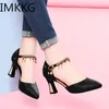 Dick Mit Hohlen High Heels Weibliche 2021 Frühling/Sommer Baotou Sandalen Flacher Mund Wort Schnalle Strass Pumpen