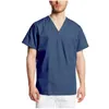 Herr t-skjortor män t-shirts män enhetlig fast färg kort ärm v-ringning toppar uniformer som arbetar avslappnade skrubbs unifores clinicos mujer