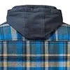 Men's Jackets Men's European American Men Quilted Lined Button Down Cotton Plaid Shirt Add Velvet Warm Long-sleeved With Hood Autumn