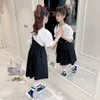 Teen Girls Летняя одежда футболка + карманные платья костюм для сплошной цветной одежды вскользь стиль трексуита детей 210527