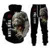 Homens Tracksuits Homem 2 Pieces Sweat Suits Mens 3D Floral Impressão Leão Moletons Sweatpants Define Sports Suit212D