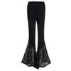 Pantalon femme noir taille haute pantalon évasé tout match vintage long pantalon en dentelle mode sexy 210524