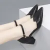 Summer Spring Women High Heels Dress Shoes Pointed Toe Sandals Ankle Strap Pumps Black Square Heeld Sandalias Mujer Office 9154N