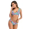 Push Up Bikini Set Floral Impressão Swimwear Mulheres Ruffle Swimsuit Bandagem Banheira Terno Praia Wear Maillot de Bain Femme 210604