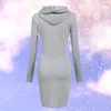 Casual Dresses 2022 Autumn Winter Warm Sweatshirt Long-sleeved Dress Woman Clothing Hooded Collar Pocket Simple Lady