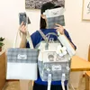 5 Set Women Backpack Harajuku Plaid School Bags For Teenage Girls Boy Kawaii College Student Kids Book Bagpack Rucksack 2022 220224