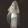 Elegant Bridal Veils Bride Veil Fingertip Length TwoLayer Simple Handmade Noble Tulle Ribbon Edge Wedding Veil Headwear Comb4595783