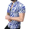 Erkekler Kısa Kollu Yaka Düğmeler Gömlek Rahat Çiçek Bluz Erkekler Hawaiian Plaj Yaz Çizgili Baskı Gömlek Camisa Plus Tops