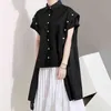 Yeni Street Giyim Kore tarzı kadın yaz üstleri siyah bluz uzun kenar düğmeleri dekore edilmiş gündelik kadınsı gömlek kimya femme 5097 210412