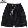 Hip Hop Streetwear Cargo Shorts Lettre Plaine Poches Hommes Harajuku Coton Jogger D'été Piste Court Noir 210713