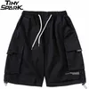 Hip Hop Streetwear Carga Shorts Carta Plain Bolsos Homens Harajuku Algodão Jogger Summer Track Curto Preto 210713