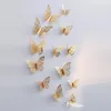 Adesivos de parede 12 pçs / lote 3D metal dourado Buterfly Hollow Out Design Butterfly Decoração Home Sala de estar ímã frigobar