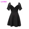 NightClub Mode Femme Tempérament Deep V Taille Sexy Robe Sexy Longueur Zippers Short Solid Solid Geat Office Dame 210416