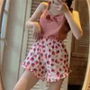 女性のためのパジャマのための韓国のインス様式石約プリント寝室パジャマのセクシーなかわいいホームスーツピジャマス夏スクリーブーカワイイx0526