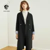 FANSILANEN Black long Women's wool coat Autumn winter woolen female oversized Ladies vintage korean jacket over 210607