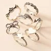 Jewelry bow love five pointed star flower arrow leaf ring set 7 pieces