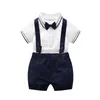 Baby pojkar kläder sätter sommar toddler gentleman bomull skjorta + suspendern byxa spädbarn boutique kläder född dop outfits 210615