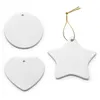 Sublimation Blank Ornament White Ceramic 3 Inch Round Heart Star tree Porcelain Pendant with Gold String for Christmas Home Decor Tag blanks sxa11