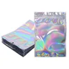 Sacs en plastique à fermeture éclair, 100 pièces/lot, pochettes holographiques en aluminium au Laser, pochettes refermables anti-odeur pour collations alimentaires