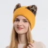 Beanie / Carrileras de cráneo 2022 Mujeres Winter Sombrero de invierno Leopardo Impresión de gato Orejas de lana Moda Caliente Gorros de punto Ski al aire libre