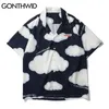 GONTHWID Camicia Harajuku Nuvole Stampa Giubbotti Cappotti Streetwear Hip Hop Moda Estate Uomo Manica corta Top con bottoni 210721