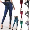 Frauen Leggings Mode Lässig Sexy Fitness Faux Jean Hosen Hohe Taille Elastische Dünne Plus Größe 3XL Kurze Weibliche Leggings 210422