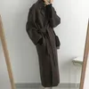 Women Elegant Long Wool Coat With Belt Solid Color Sleeve Chic Outerwear Autumn Winter Ladies Overcoat