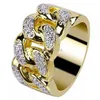 Iced out 18k Gold Ring Crytal Shape Cuban Chain Rins Band for Men Hip Hop Fashion Jewelry Will and Sandy