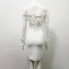 Kvinnor Kväll Sexig 3D Lace Floral Klänningar Av Axel Hollow Out Långärmad Formell Midi Party White Dress Robe de Soiree 210709