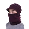 Women Beanie Hat One-piece Bobble Scarf Mask Set Knitted Winter Warm Snow Cap Dustproof Hats Female Wool Outdoor