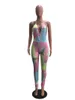 Women Summer Colorful Tie Dye Print Sleeveless Open Back Skinny Jumpsuit Bodycon Club Party Sexy Playsuit Romper H6063 Women's Tracksuits