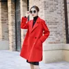 100% lã casaco mulheres streetwear lado corte colar de colarinho outwear longo preto camelo coreano moda senhoras vestuário 210625