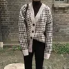 Vintage Houndstooth Knitted Cardigan Women Autumn Winter Single Breasted Warm Thick Sweater Coat Casual Long Sleeve Pull 210514