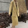 [DEAT] Spring Summer Fashion Double Breasted Solid Färg Blazer Knä-längd Split Gaffel Kjolar Tvådelad kostym 13q187 210527
