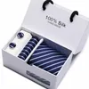 Gift Box Packing Men Brand Luxury Necktie Pocket Square Wedding Mens Neck Ties Silk Tie Set Cufflinks Handkerchief