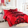 aggcualの赤と黒の花のベッドセット高級カップル3 d印刷ホーム織物羽毛布団カバーベッドセット寝具高品質キットBE35