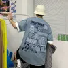 夏の中国風の男性Tシャツ緩いカジュアルプリントラウンドネックトップス男性ビンテージシックな半袖Tシャツ